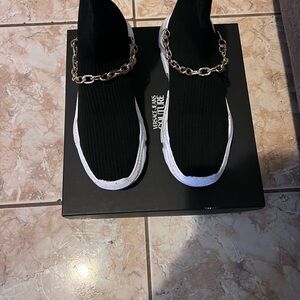 Versace Jeans Couture Black Sneakers with Gold Chain